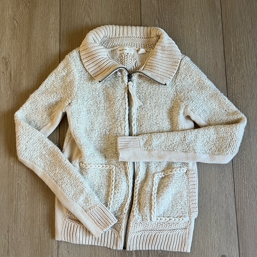 Anthropologie Sleeping on Snow Cream Knit Zip-Up Cardigan size XS